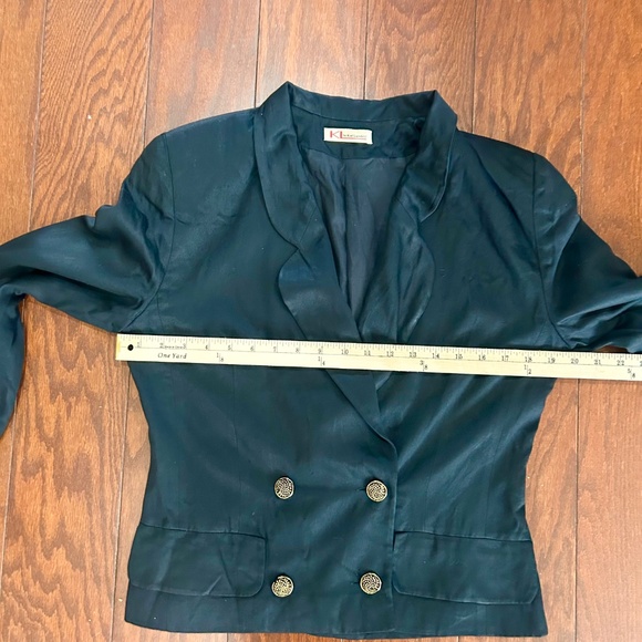 Vintage Karl Lagerfeld black cropped blazer tuxedo jacket shiny viscose - Picture 4 of 11